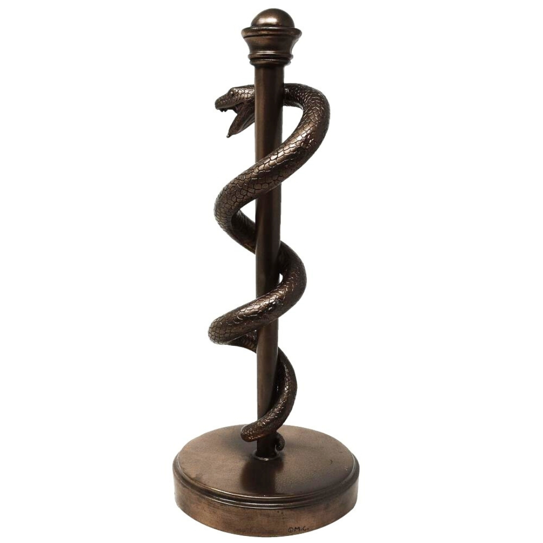 FIGURKA DEKORACYJNA, Laska Eskulapa, luksusowa, elegancka ozdoba, brązowo-mosiężna 3