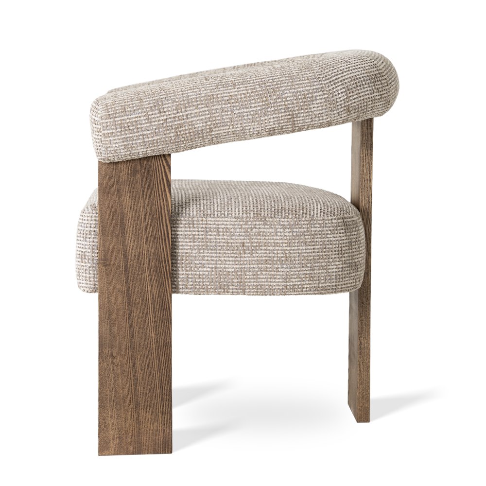 FOTEL komfortowy, kremowo-brązowy, drewniana podstawa, personalizacja tkaniny, nowoczwsny