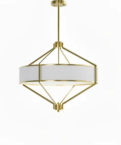 LAMPA WISZĄCA, dekoracyjna, złote wykończenie, materiałowy abażur