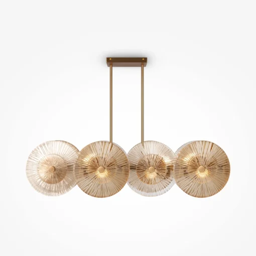 LAMPA WISZĄCA, elegancka, złota konstrukcja, szklane koła z ozdobnymi żłobieniami