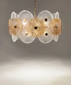 LAMPA WISZĄCA, retro design, żłobkowany szklany klosz, złote detale, elegancki styl