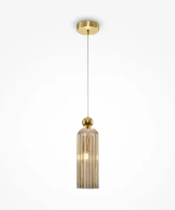 LAMPA WISZĄCA, retro styl, żłobkowany szklany klosz, złote detale, elegancki charakter