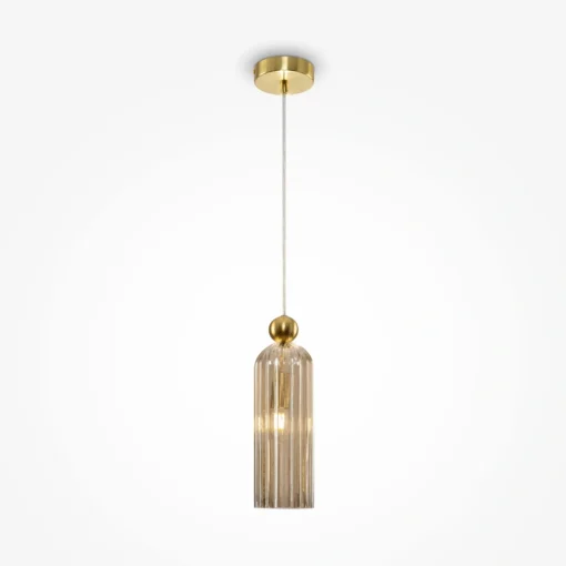 LAMPA WISZĄCA, retro styl, żłobkowany szklany klosz, złote detale, elegancki charakter