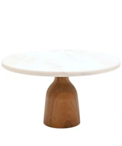 PATERA NA STOJAKU, marmurowa taca, drewno akacjowe, elegancki design