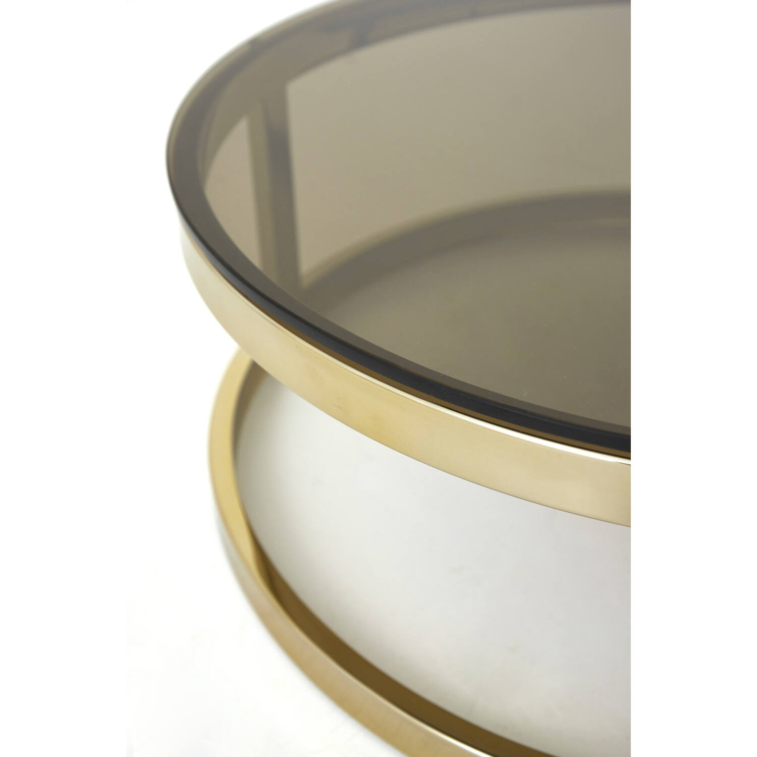 ZESTAW STOLIKÓW KAWOWYCH 2w1 okrągłe, złota podstawa, szklany, półprzezroczysty blat, nowoczesny styl, wyjątkowy ZESTAW STOLIKÓW KAWOWYCH 2w1 okrągłe, złota podstawa, szklany, półprzezroczysty blat, nowoczesny styl, wyjątkowy