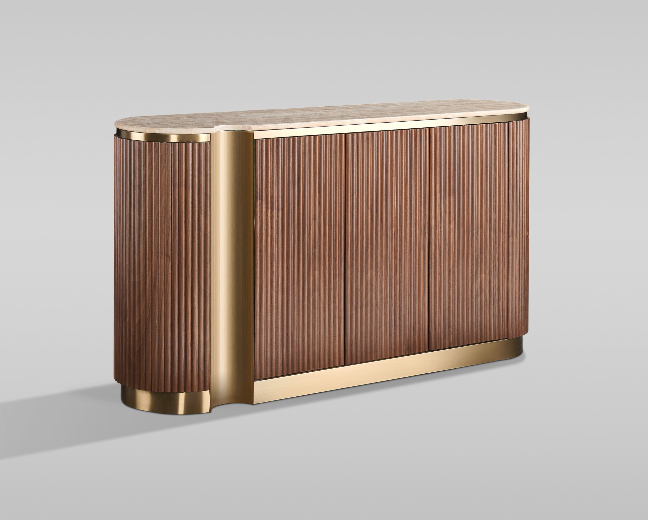 KOMODA, ryflowana podstawa, złote akcenty, kamienny blat, ponadczasowy design