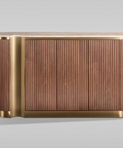 KOMODA, ryflowana podstawa, złote akcenty, kamienny blat, ponadczasowy design