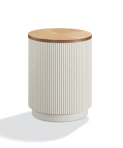 STOLIK POMOCNICZY, okrągły, drewniany blat, ryflowana podstawa, nowoczesny design
