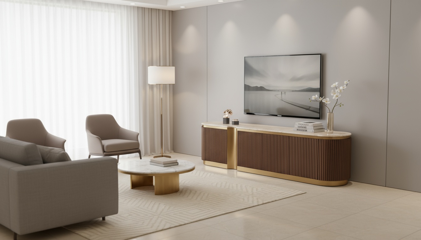 SZAFKA RTV, ryflowany korpus, złote akcenty, kamienny blat, nowoczesny design 3