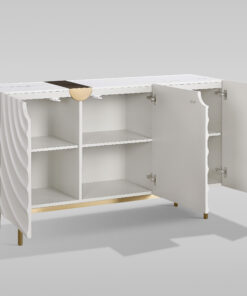 Alternative view of KOMODA, biała ecru ze złotymi elementami, asymetryczny decor, nowoczesny styl