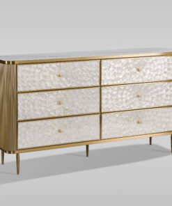 Alternative view of KOMODA, złoto szampańskie, fronty z naturalnej muszli morskiej, marmurowy blat, nowoczesny design