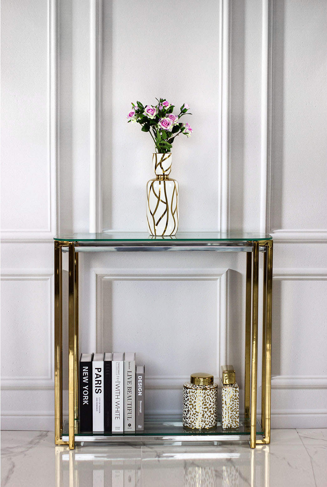 KONSOLA Elisse złota szklany blat styl glamour 100 cm 1