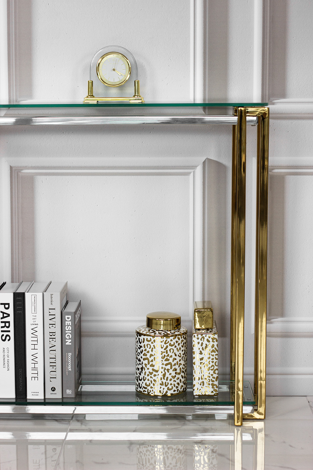 KONSOLA Elisse złota szklany blat styl glamour 100 cm 2