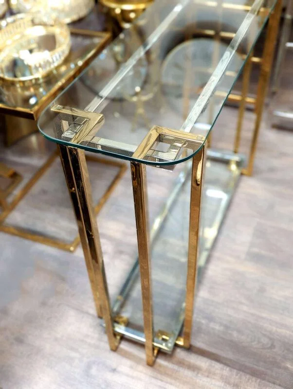 KONSOLA Elisse złota szklany blat styl glamour 100 cm 3