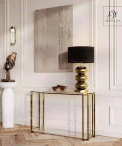 KONSOLA Elisse złoto srebrna szklany blat styl glamour 120 cm