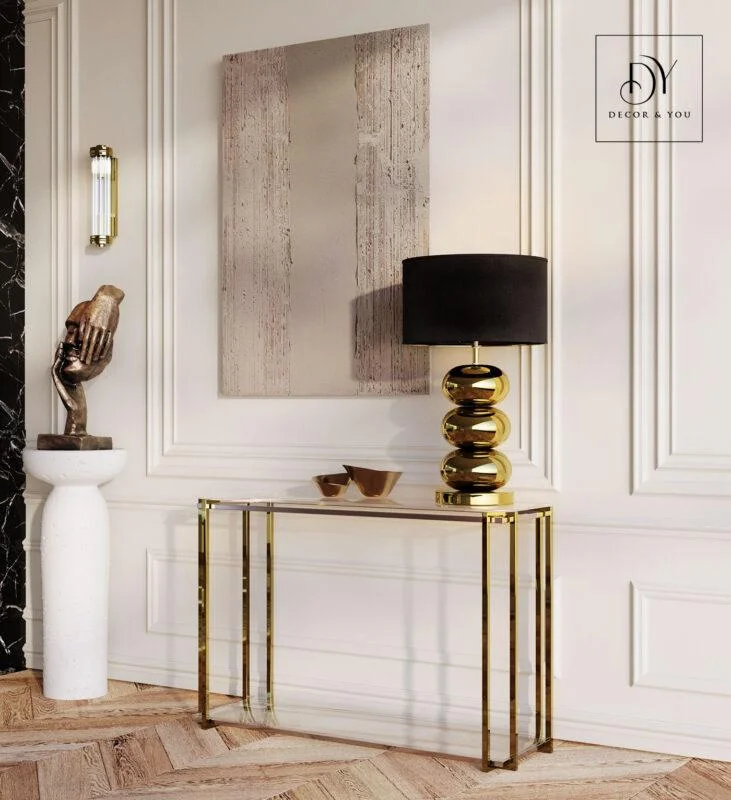 KONSOLA Elisse złoto srebrna szklany blat styl glamour 120 cm