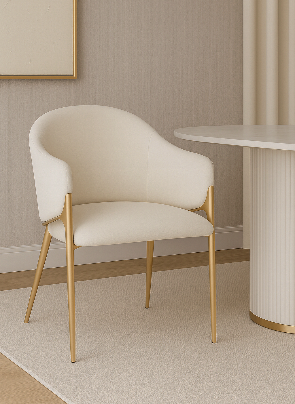 KRZESŁO, welurowe siedzisko, złote szczotkowane nogi, nowowczesny design