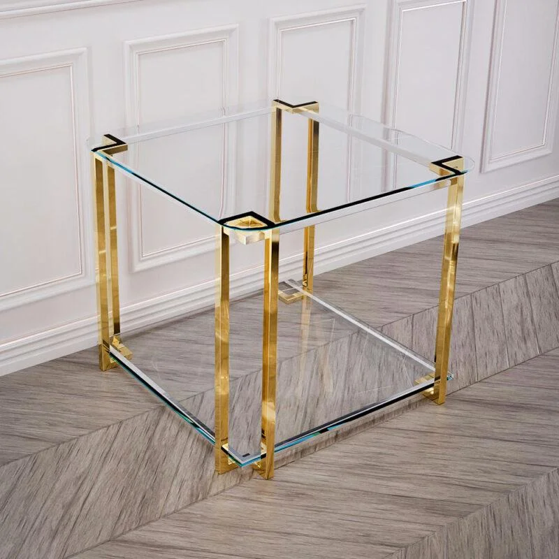 STOLIK KAWOWY ELISSE, złoty stelaż, szklany blat, mały, klasyczny design 1