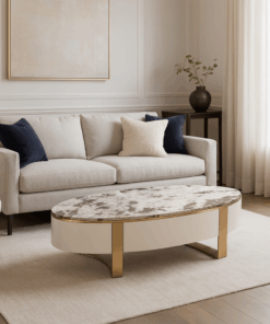 STOLIK KAWOWY, owalny, złote akcenty, kamienny blat, nowoczesny design