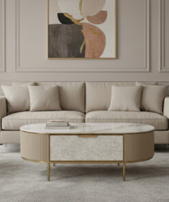 STOLIK KAWOWY, z szufladą, marmurowy blat, ryflowane fronty, nowoczesny design