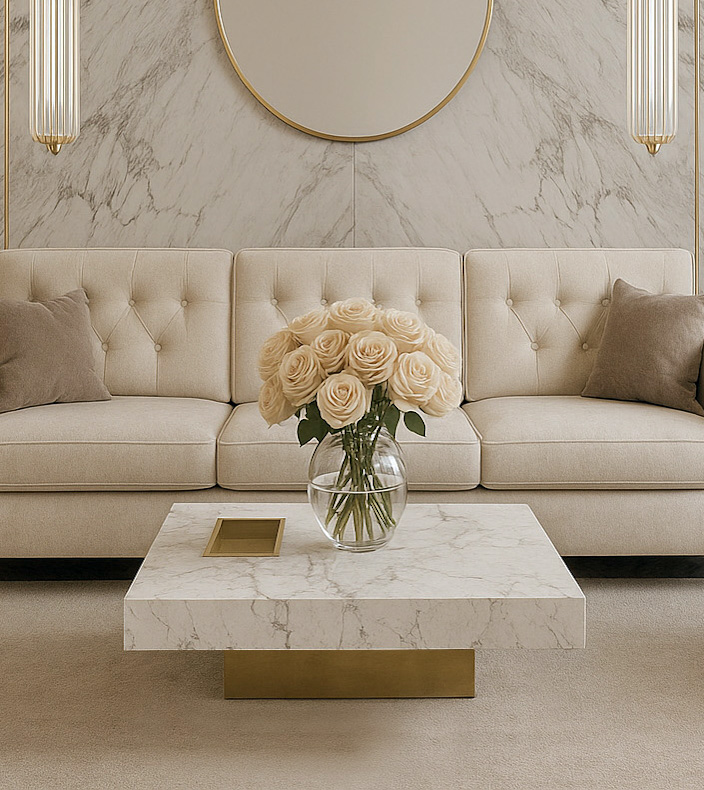 STOLIK KAWOWY, złote nogi, jasny blat, nowoczesny design