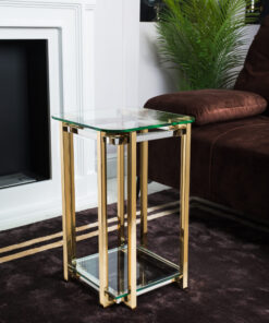 STOLIK POMOCNICZY ELISSE, szklane transparentne blaty, metalowy korpus, nowoczesny design