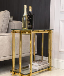 STOLIK POMOCNICZY ELISSE, szklane transparentne blaty, wysoki, nowoczesny styl