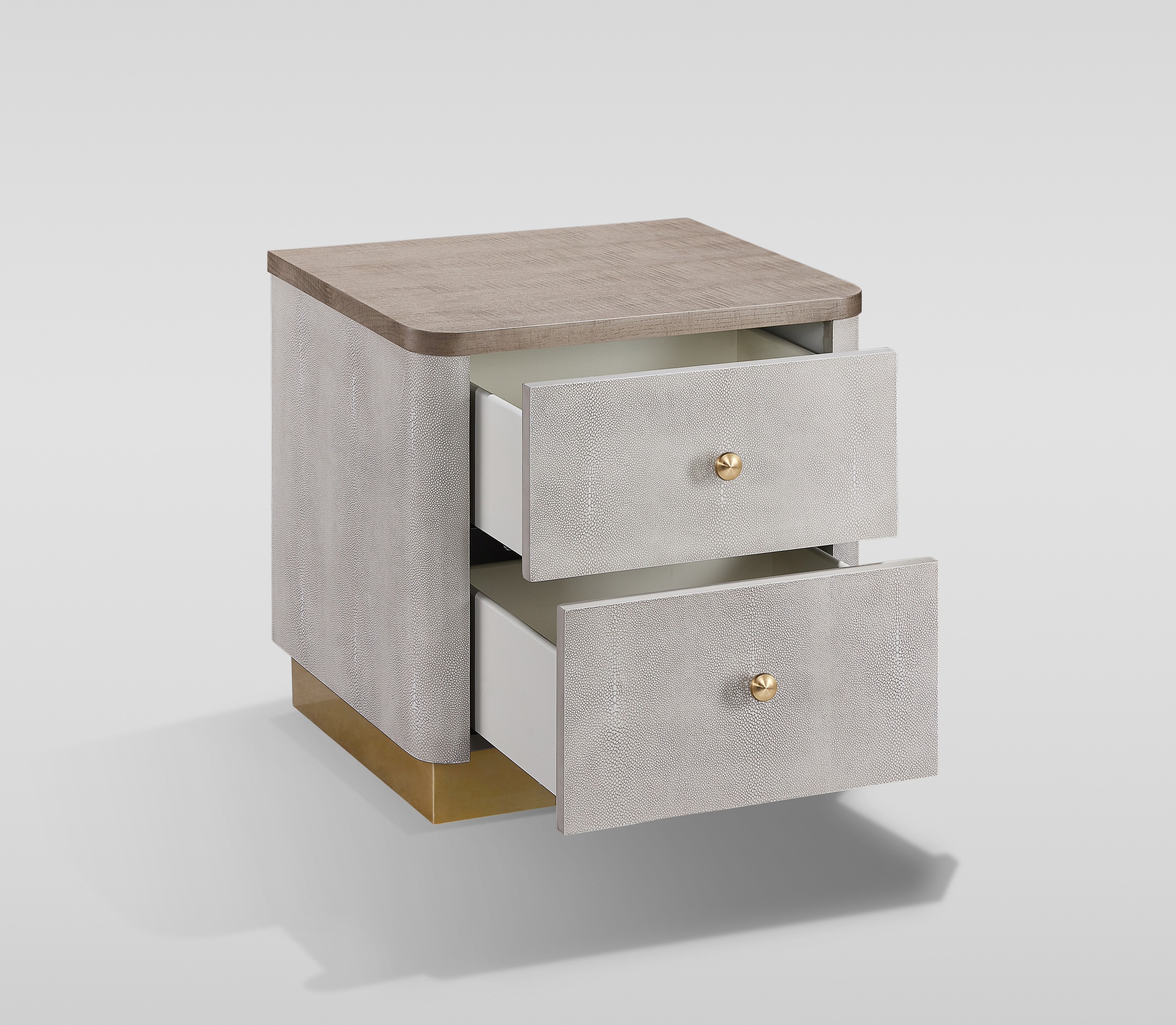 SZAFKA NOCNA, złote nogi, beżowo-szare fronty z ekoskóry, ponadczasowy design 1