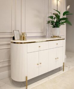 Alternative view of KOMODA Anne biała, ryflowana na złotych metalowych nóżkach, blat z konglomeratu marmurowego, nowoczesny styl