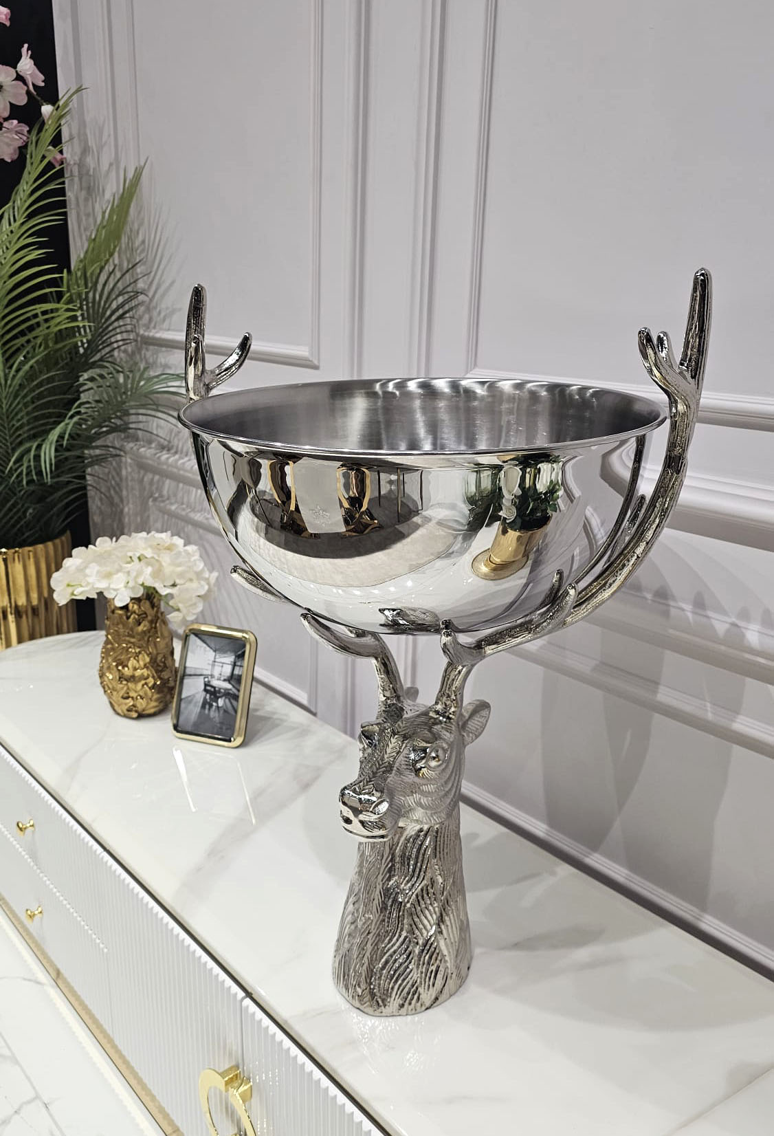 MISA, srebrna, w kształcie jelenia, duża, styl nowoczesny glamour