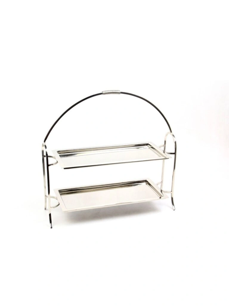 PATERA DWUPOZIOMOWA srebrna, metalowa, klasyczny design, piękna