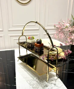 PATERA DWUPOZIOMOWA złota, metalowa, klasyczny styl