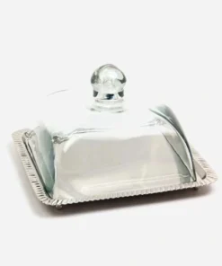 PATERA Z POKRYWKĄ srebrna, transparentna pokrywka, klasyczny design