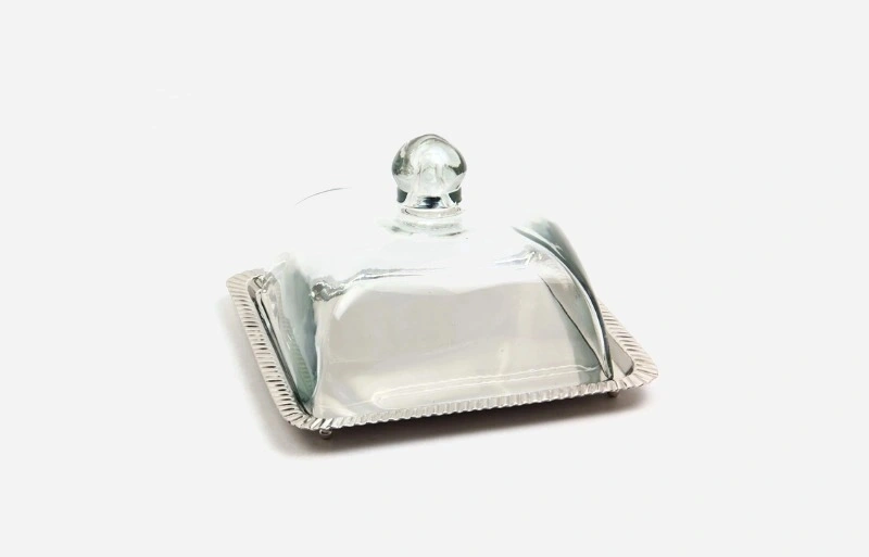 PATERA Z POKRYWKĄ srebrna, transparentna pokrywka, klasyczny design