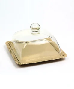 PATERA Z POKRYWKĄ złota podstawa, transparentna pokrywka, klasyczny styl, piękna