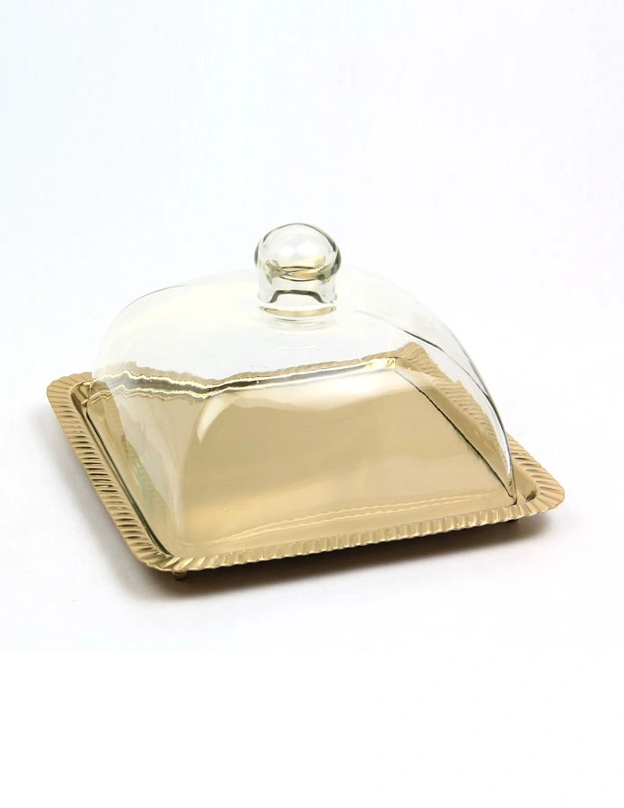 PATERA Z POKRYWKĄ złota podstawa, transparentna pokrywka, klasyczny styl, piękna PATERA Z POKRYWKĄ złota podstawa, transparentna pokrywka, klasyczny styl, piękna