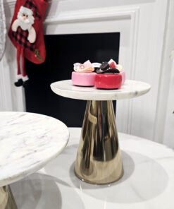 PATERA wysoka złota noga, taca z białego marmuru, nowoczesny design