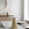 PATERA wysoka złota noga, taca z białego marmuru, nowoczesny design, piękna