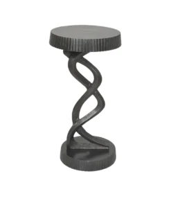 STOLIK POMOCNICZY czarny, aluminiowy, ryflowane elementy, nieregularny kształt, designerska podstawa