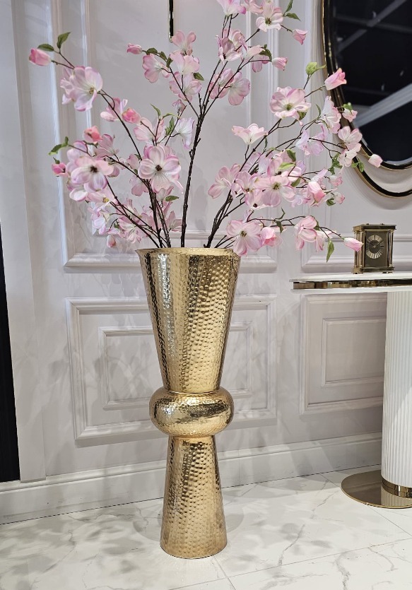 WAZON złoty, w kształcie klepsydry, metalowy, ponadczasowy design, premium