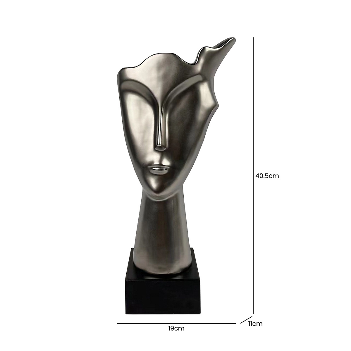 FIGURKA-DEKORACYJNA-srebrna-ksztalt-twarzy-czarna-podstawa-designerski-styl-wymiary FIGURKA-DEKORACYJNA-srebrna-ksztalt-twarzy-czarna-podstawa-designerski-styl-wymiary