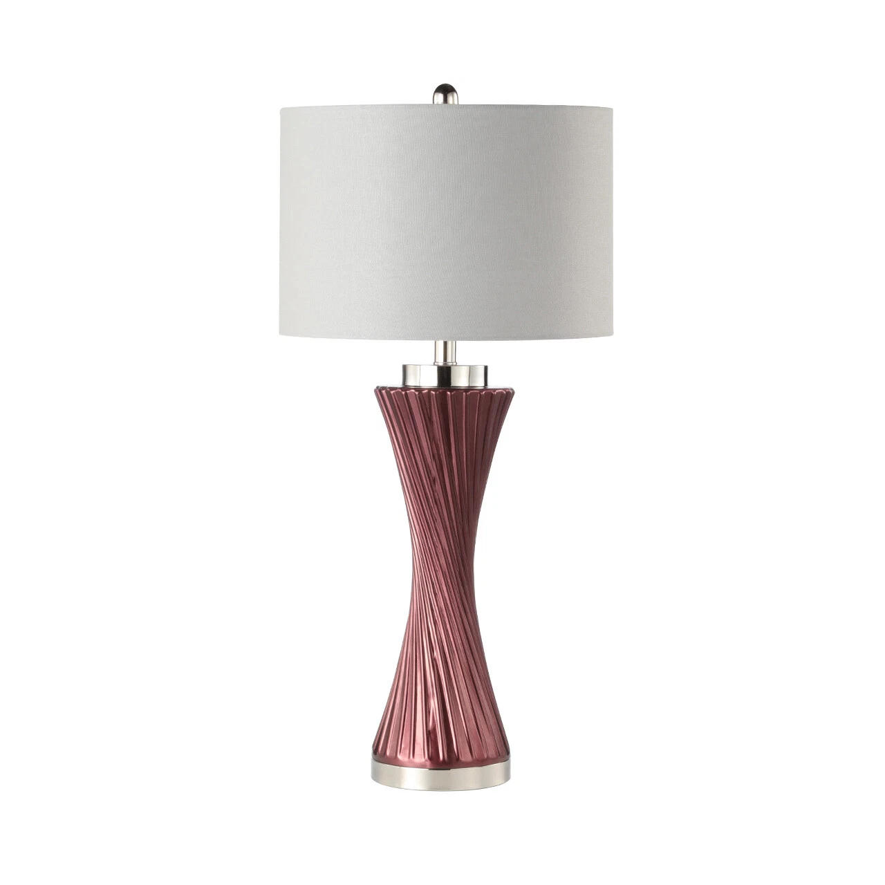 LAMPA-STOLOWA-z-fioletowa-szklana-podstawa-bialy-lniany-abazur-srebrne-metalowe-detale-ekskluzywna