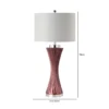 LAMPA-STOLOWA-z-fioletowa-szklana-podstawa-bialy-lniany-abazur-srebrne-metalowe-detale-wymiary