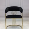 KRZESŁO z podłokietnikami, złota podstawa, czarne siedzisko, styl glamour, do salonu